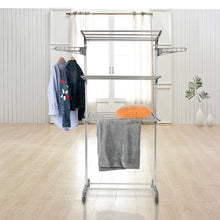 Load image into Gallery viewer, Stainless Steel Clothing Storage Racks Clothes Drying Folding Horse Hanger Adjustable Wardrobe Laundry Drying Rack 3 Tiers HWC